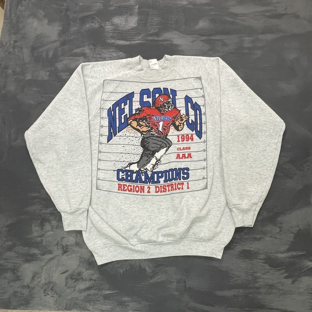 Vintage Nelson County Champions sweatshirt mens Large grey 1990s foootball USA